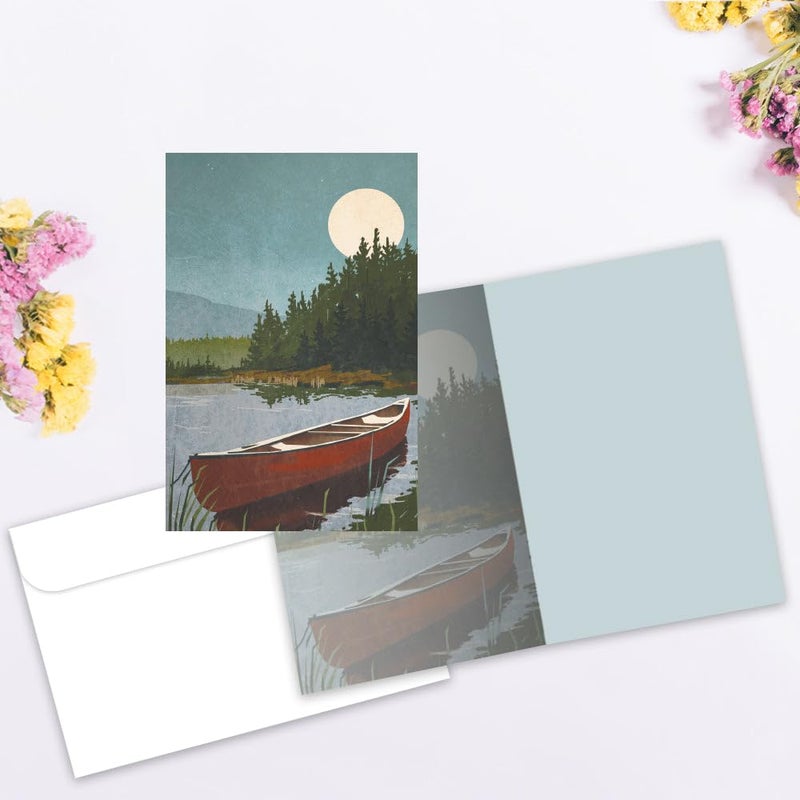 Tree-Free Greetings EcoNotes 12 Count Canoe with Moon All Occasion Notecard Set with Envelopes, 4 x 6 Inches (FS56093) - Image 2